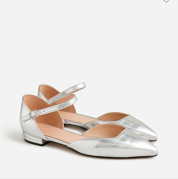 NwT J. Crew Silver Mirror Ankle Strap Flats - Picture 1 of 5